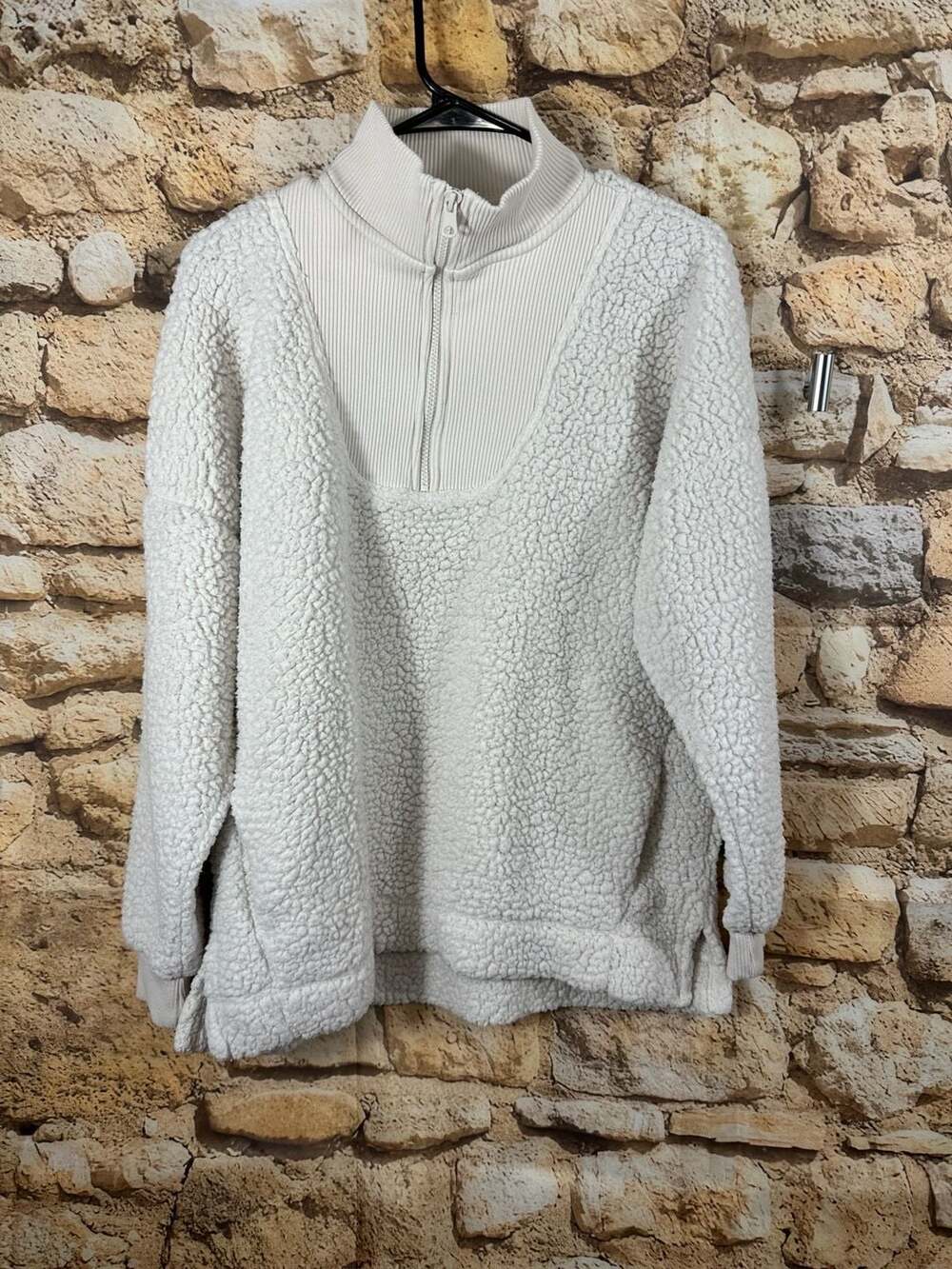 Aerie Sherpa Fleece Quarter Zip Pullover Size S White